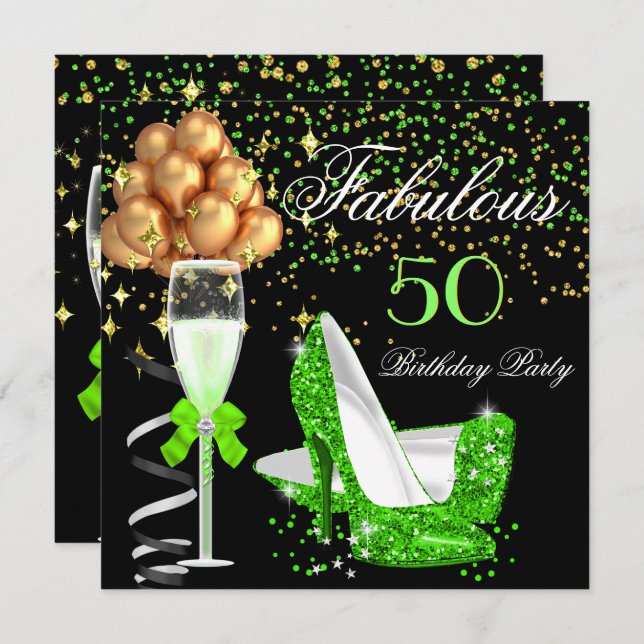 Invitation Fabrique Lime Heels Gold Black fête d'anniversaire (Devant / Derrière)