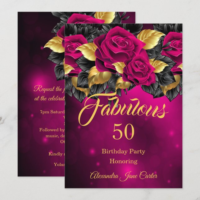 Invitation Fabrique N'Importe Quel Âge Anniversaire Rose fonc (Devant / Derrière)