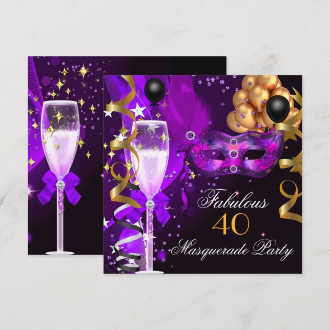 Invitation Fabrique Purple Gold Black Masquerade Party (Devant / Derrière)