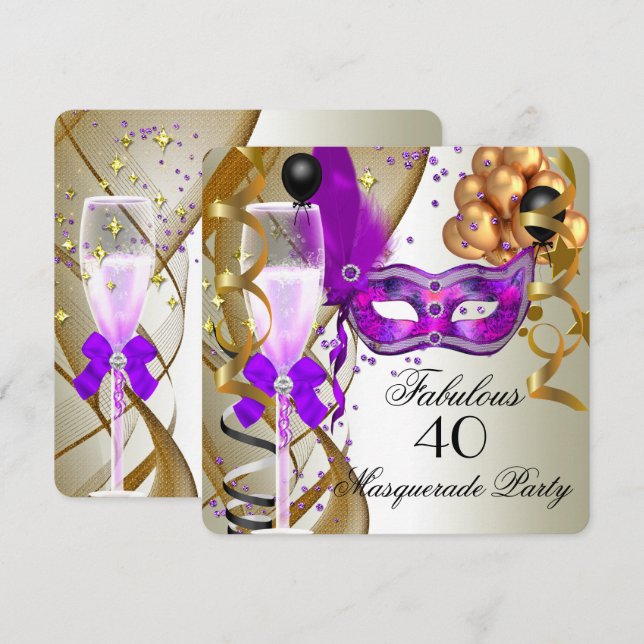 Invitation Fabrique Purple Gold Cream Black Masquerade Party (Devant / Derrière)
