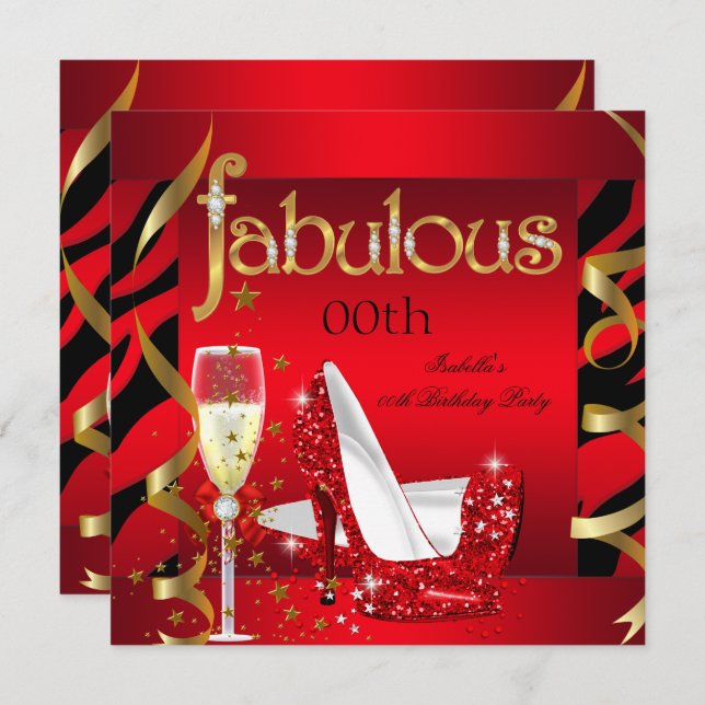 Invitation Fabrique Red Champagne Party Black Zebra (Devant / Derrière)