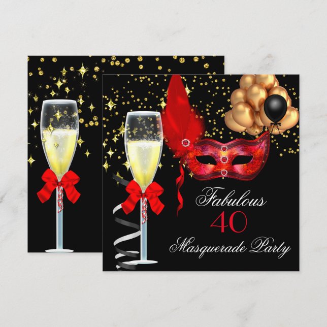 Invitation Fabrique Red Gold Black Masquerade Party (Devant / Derrière)