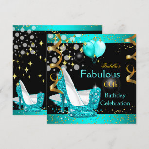 Invitation Fabrique Turquoise Bleu Haut talons Or fête d'anni