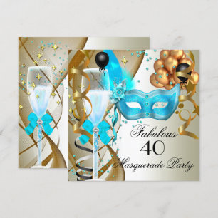 Invitation Fabrique Turquoise Gold Cream Black Masquerade Par
