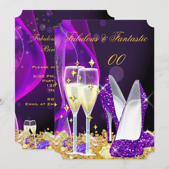 Invitation Fabrique violet haute talons Champagne Party 2 (Devant / Derrière)
