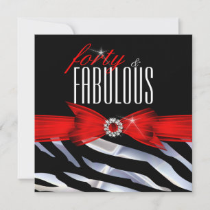 Invitation Fabulable 40 Zèbre Rouge Noir Blanc Fête d'anniver
