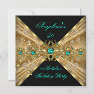 Invitation Fabulableux 50 Vert Jade Or Damassé Fête d'Anniver