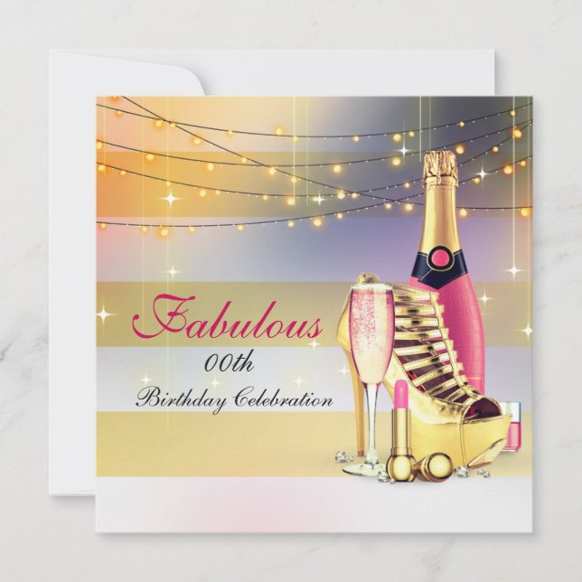 Invitation Fabuleuse Femmes Fête d'anniversaire Champagne Sti (Devant)