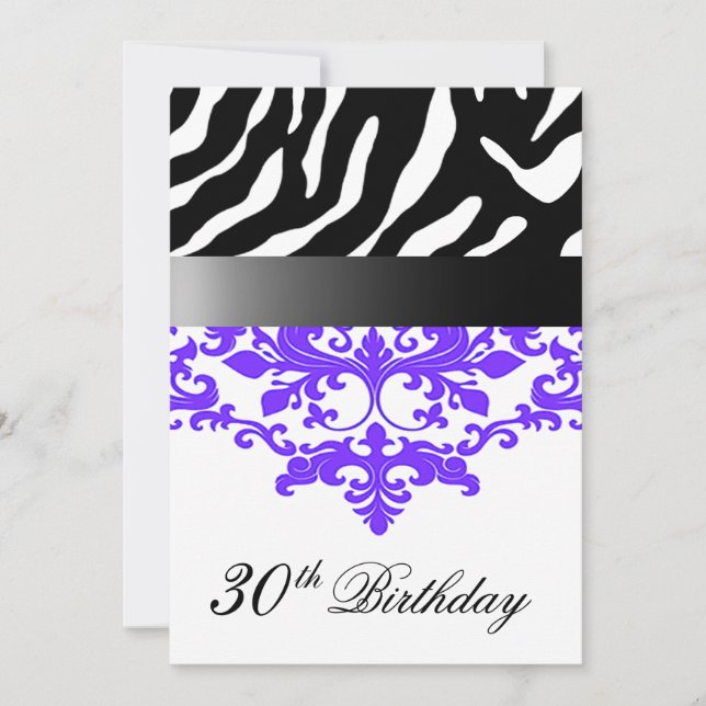 Invitation Fabuleuse fête du 30e anniversaire de Zebra Damask (Devant)