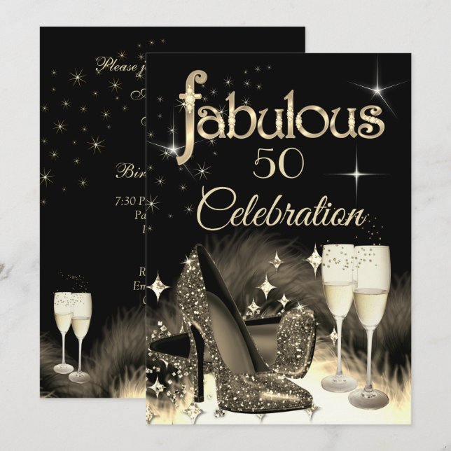 Invitation Fabuleuse Parties scintillant 50e  Sepia Beige Cha (Devant / Derrière)