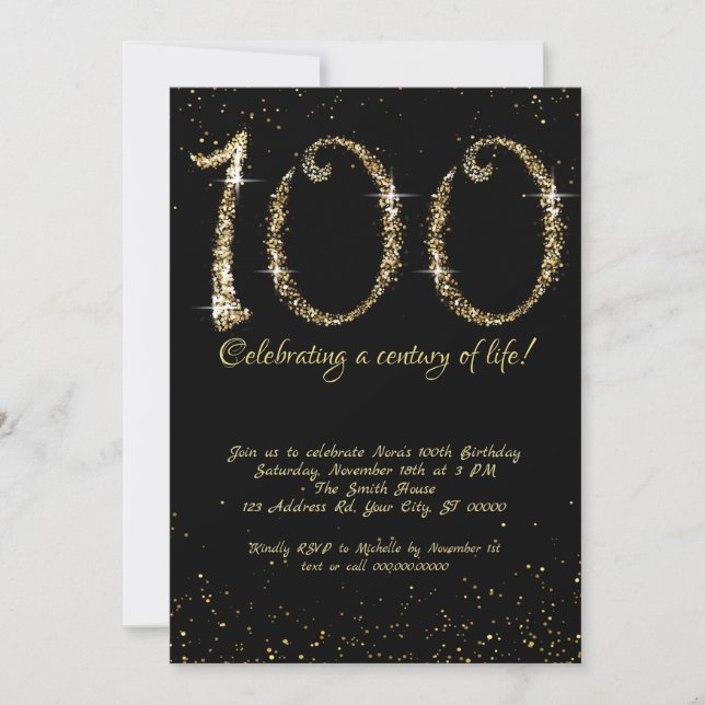 Invitation Fabuleux 100e anniversaire, Parties scintillant d' (Devant)