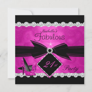 Invitation Fabuleux 21 Hot rose Black Silver fête d'anniversa