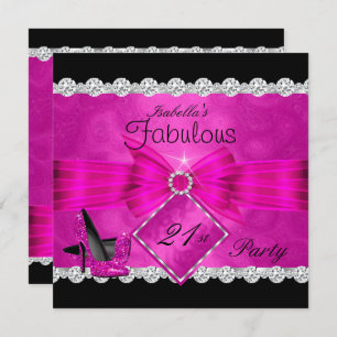 Invitation Fabuleux 21 Hot rose Black Silver fête d'anniversa