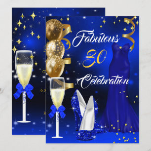 Invitation Fabuleux 30 Champagne Party Royal Blue Heels Gold