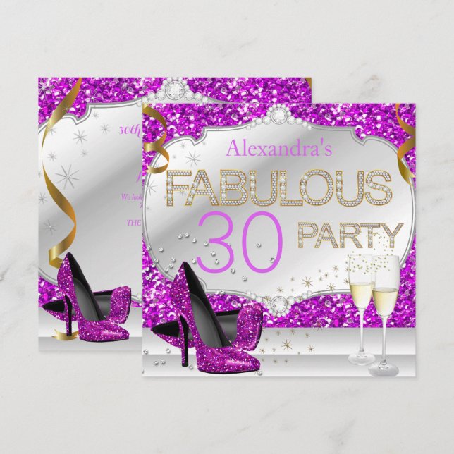 Invitation Fabuleux 30 Parties scintillant rose glamour fête  (Devant / Derrière)