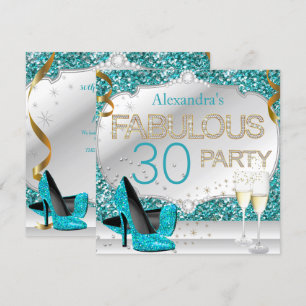 Invitation Fabuleux 30 Parties scintillant Turquoise Glamor f