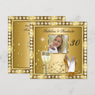 Invitation Fabuleux 30 Photo Gold Glam Hollywood Anniversaire