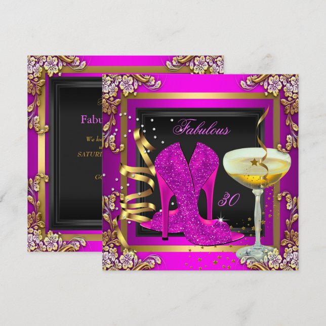 Invitation Fabuleux 30 Pink Gold fête d'anniversaire (Devant / Derrière)