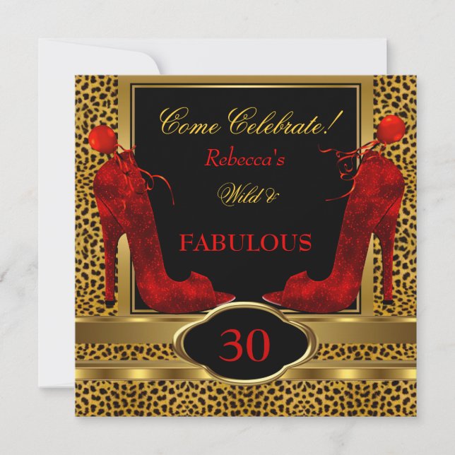 Invitation Fabuleux 30 talons rouges léopards sauvages (Devant)