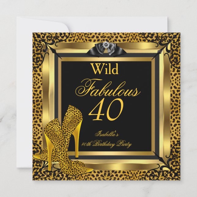 Invitation Fabuleux 40 40e Anniversaire Soirée Gold Wild Leop (Devant)
