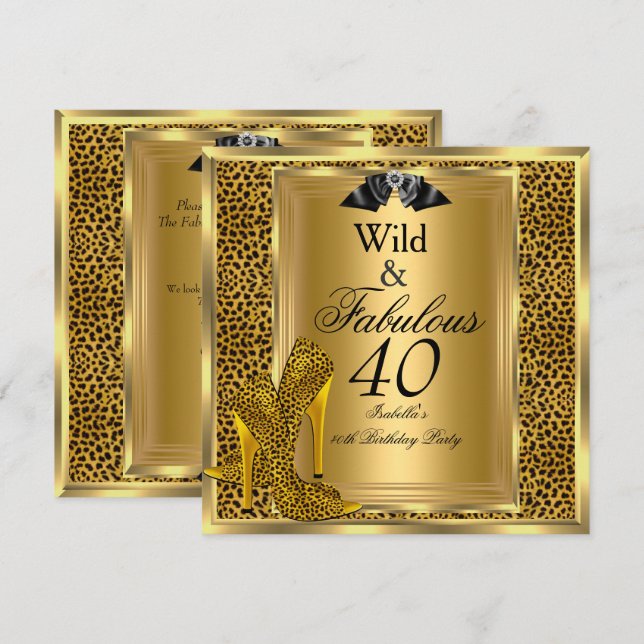 Invitation Fabuleux 40 Anniversaire de la fête Gold Wild Chau (Devant / Derrière)