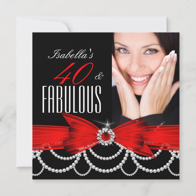 Invitation Fabuleux 40 Black Black Pearl photo Anniversaire (Devant)