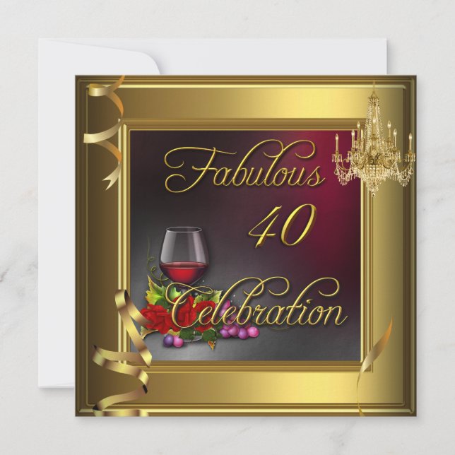 Invitation Fabuleux 40 Célébration Crème Or Vin Rose (Devant)