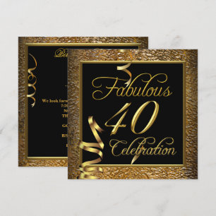 Invitation Fabuleux 40 Celebration Gold Black Anniversaire