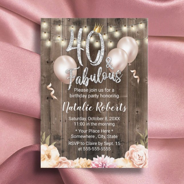 Invitation Fabuleux 40 Elégant Floral Queen 40e Anniversaire (Créateur téléchargé)