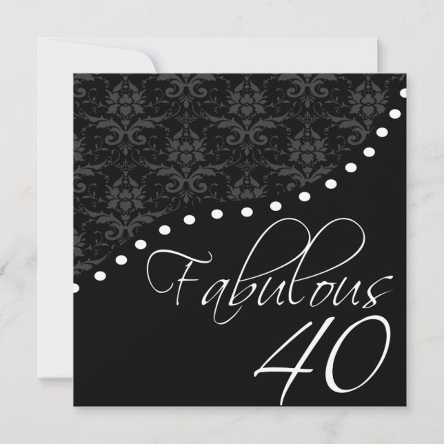 Invitation Fabuleux 40 Fête d'anniversaire Noir personnalisée (Devant)