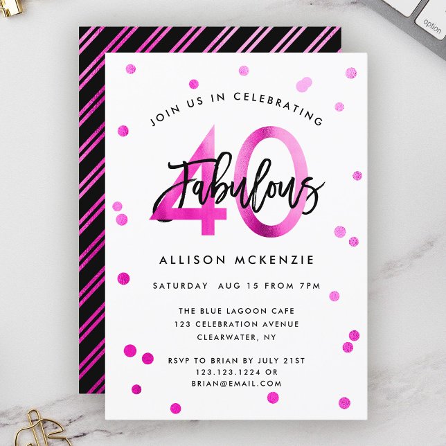Invitation Fabuleux 40 | Moderne Elégant rose brossé Annivers (Créateur téléchargé)