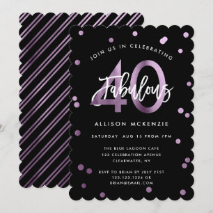 Invitation Fabuleux 40 Moderne Lilac violet élégant Anniver