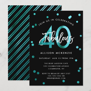 Invitation Fabuleux 40 Moderne Style Fille Turquoise Annive