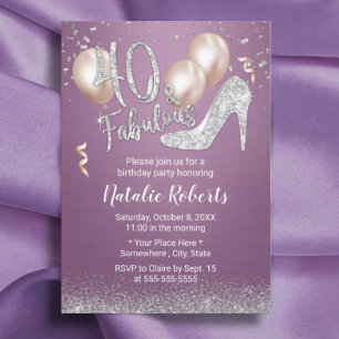Invitation Fabuleux 40 moderne violet fille 40e anniversaire