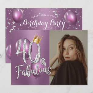 Invitation Fabuleux 40 moderne violet photo 40e anniversaire