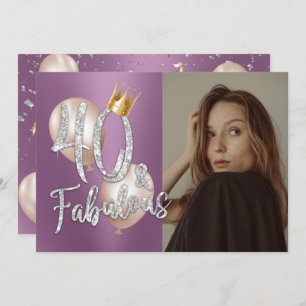 Invitation Fabuleux 40 moderne violet photo 40e anniversaire