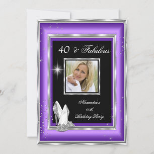 Invitation Fabuleux 40 Party Photo violet argent talons hauts