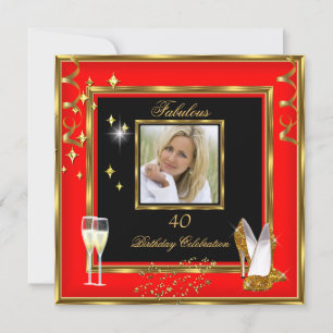 Invitation Fabuleux 40 Photo Red Gold Champagne talons