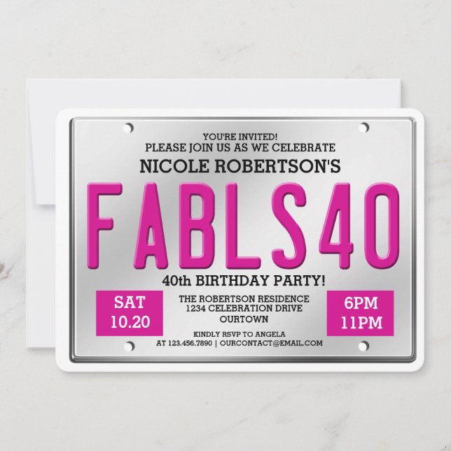 Invitation Fabuleux 40 Plaque de licence Anniversaire Invitat (Devant)