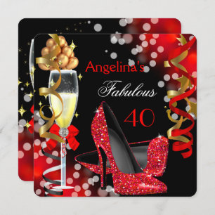 Invitation Fabuleux 40 Red Heels Gold Bubbles Anniversaire