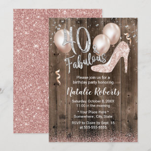 Invitation Fabuleux 40 Rose Gold High Heel Grange Bois Annive
