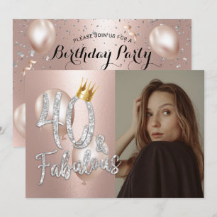 Invitation Fabuleux 40 Rose moderne Gold Photo Queen Annivers