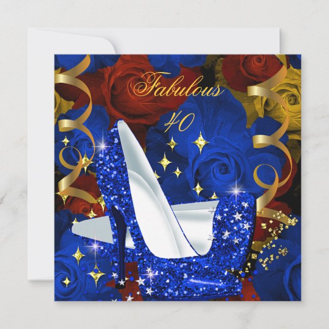 Invitation Fabuleux 40 Royal Blue Gold talons Floral Annivers (Devant)