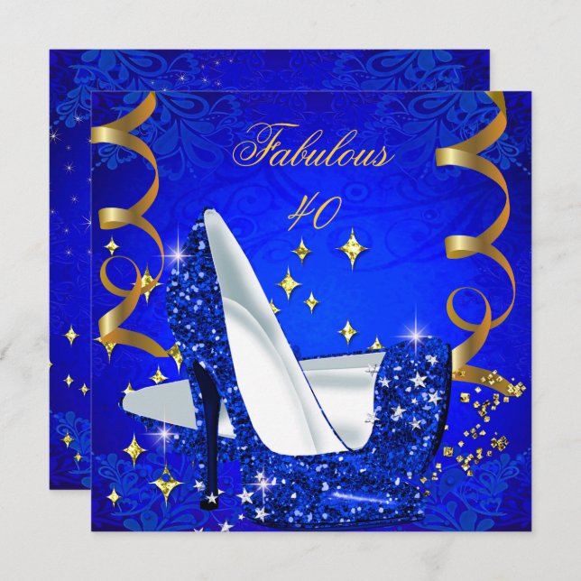 Invitation Fabuleux 40 Woman's Royal Blue Gold talons Anniver (Devant / Derrière)