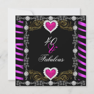 Invitation Fabuleux 40 Zebra Pink Black Silver 40e fête