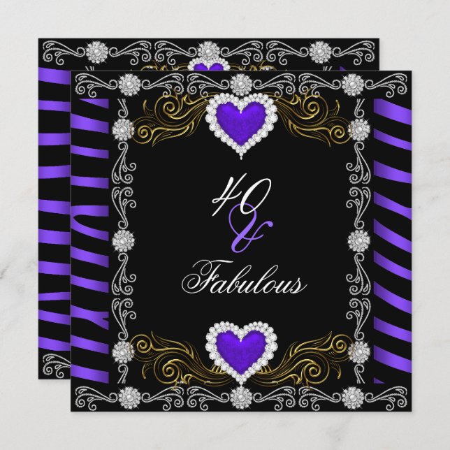 Invitation Fabuleux 40 Zebra Purple Black Silver 40e fête (Devant / Derrière)