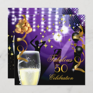 Invitation Fabuleux 50 Anniversaire Champagne Gold Purple