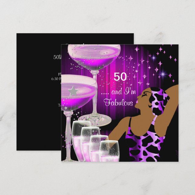 Invitation Fabuleux 50 Anniversaire Diva Fabuleux violet rose (Devant / Derrière)