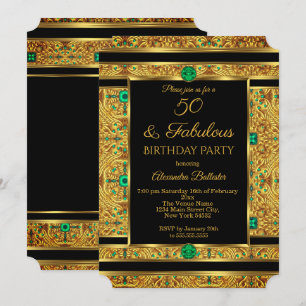Invitation Fabuleux 50 Anniversaire Emerald Green Gem Gold