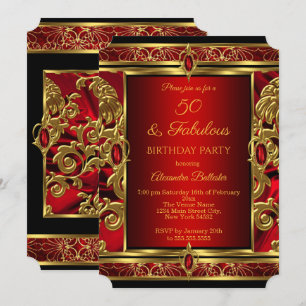Invitation Fabuleux 50 Anniversaire Rouge Ruby Bijou Damask O
